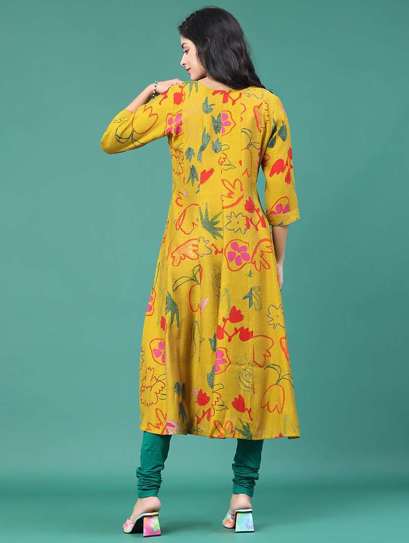 women floral three quarter sleeve kurta leggings set - 22246360 -  Standard Image - 3