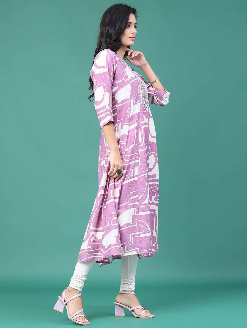 women printed three quarter sleeve kurta leggings set - 22246361 -  Standard Image - 3