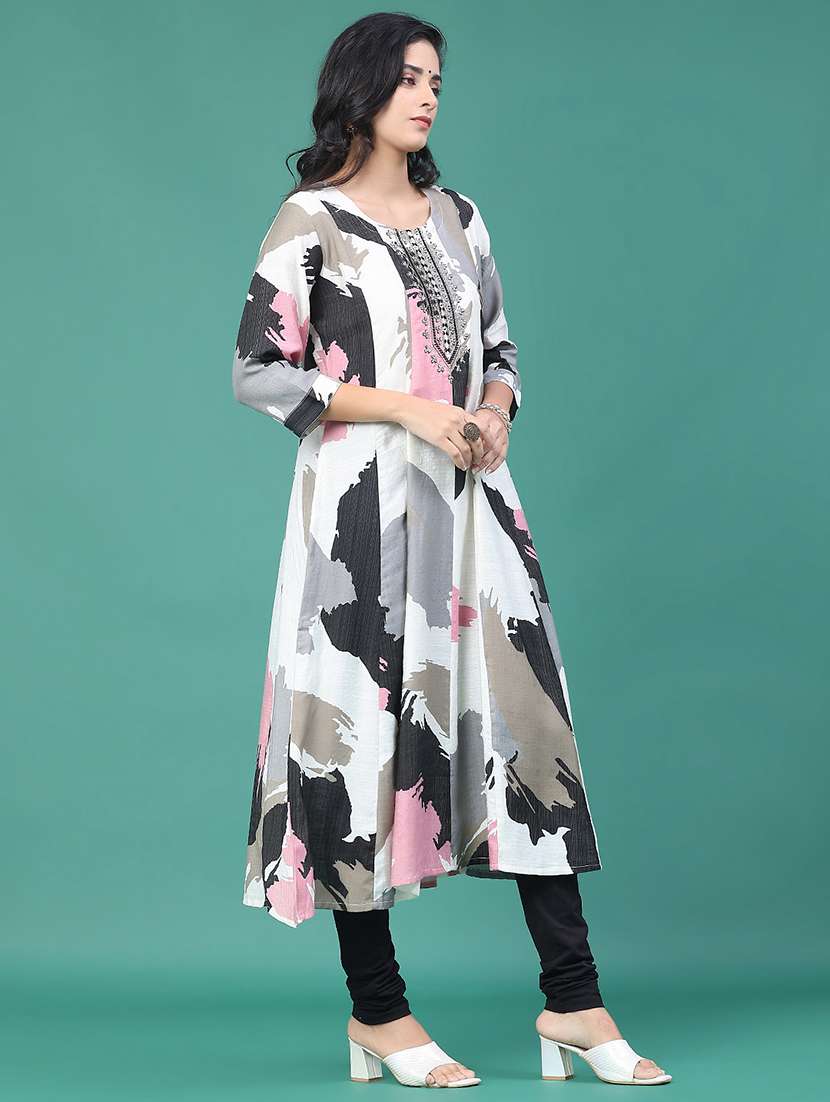 women printed three quarter sleeve kurta leggings set - 22246362 -  Standard Image - 3