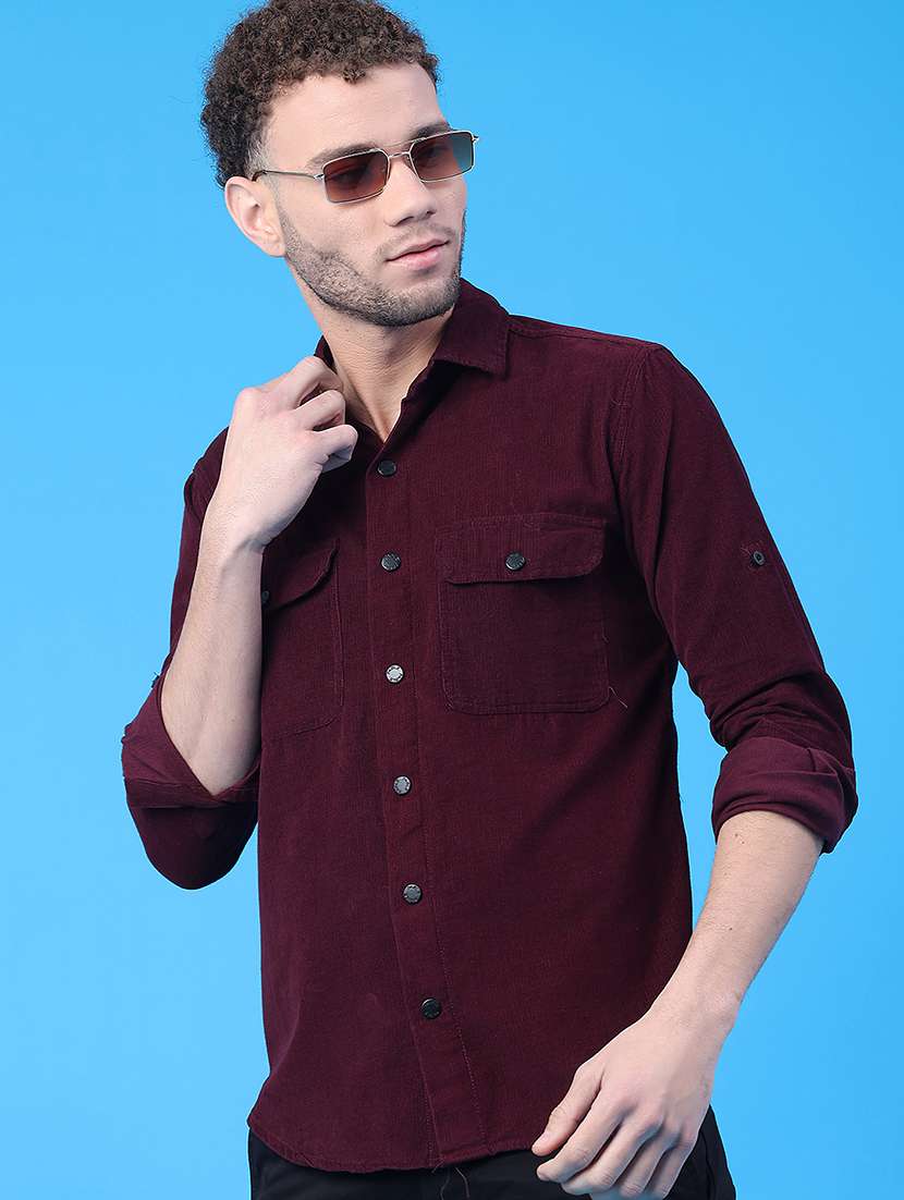 men solid collared long sleeve shirt