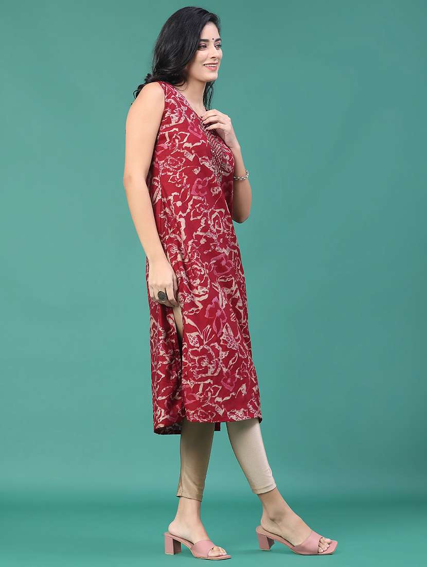 women floral printed sleeveless kurta leggings set - 22246388 -  Standard Image - 3