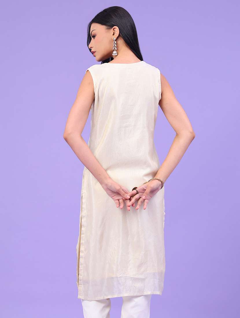 Women Embroidered Sleeveless Straight Kurta - 22246392 -  Standard Image - 3