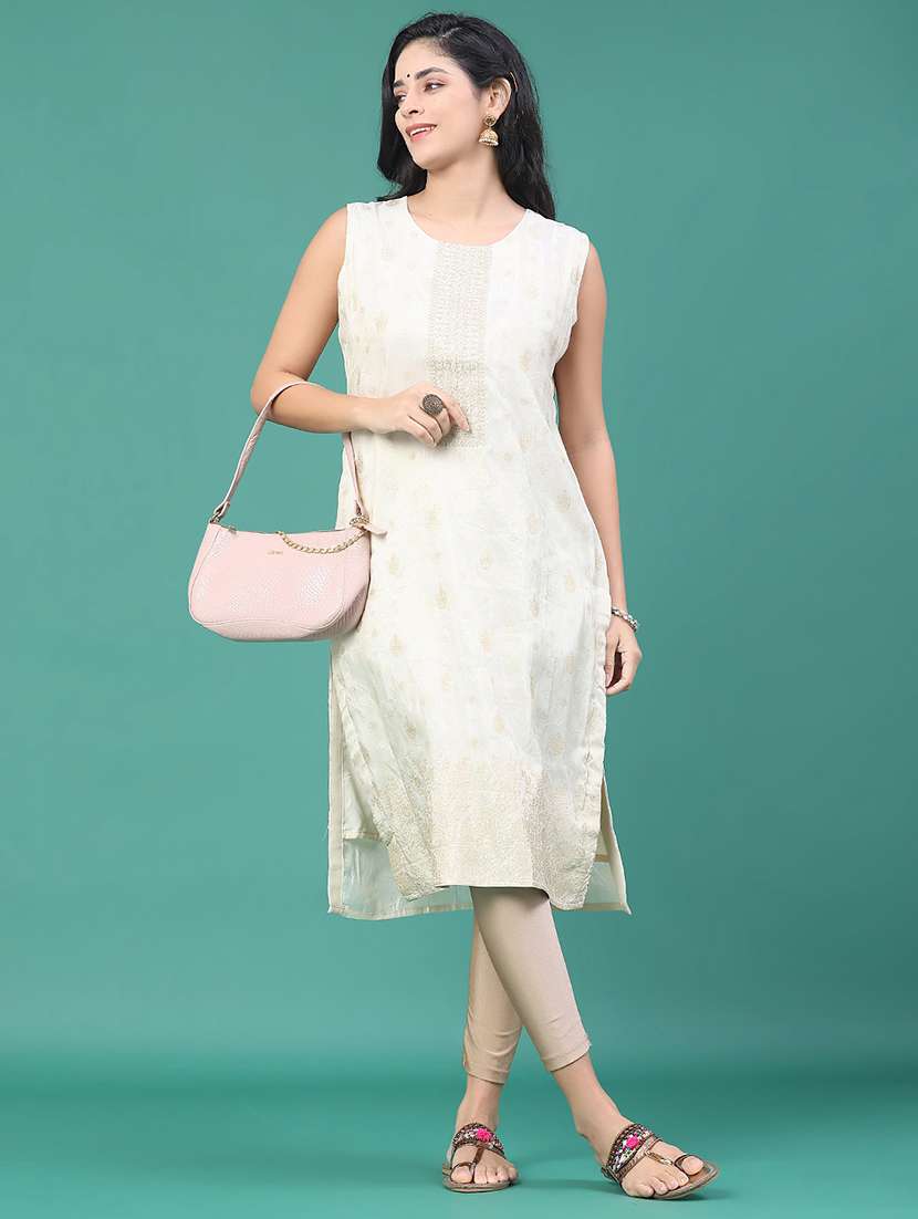 women printed sleeveless kurta leggings set