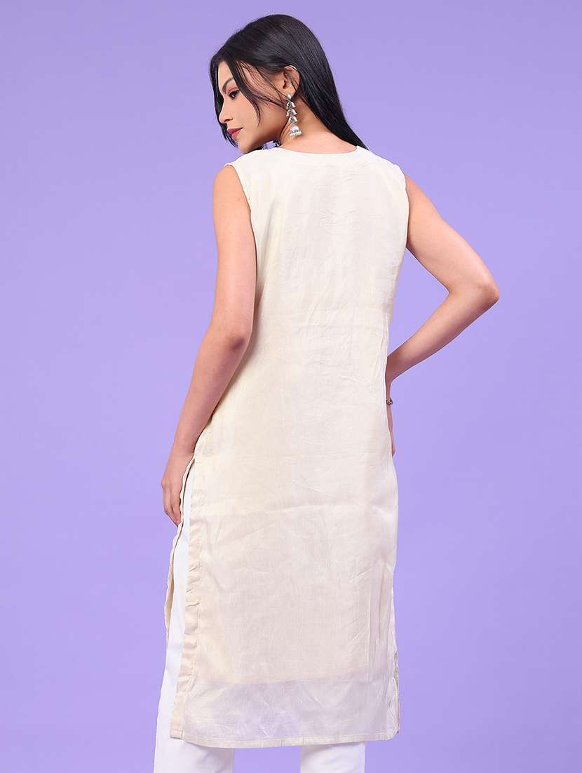 women embroidered sleeveless straight kurta - 22246397 -  Standard Image - 3