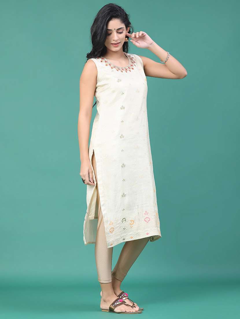 women printed sleeveless kurta leggings set - 22246399 -  Standard Image - 3