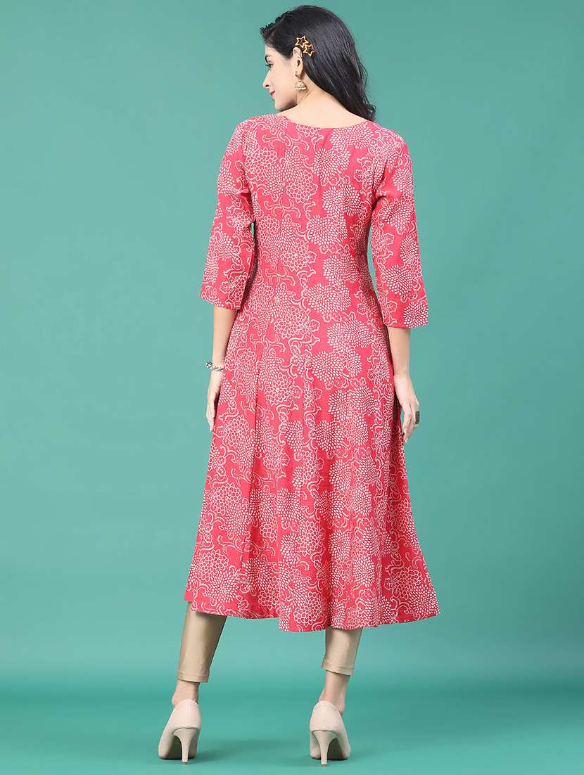 women printed three quarter sleeve kurta leggings set - 22246406 -  Standard Image - 3