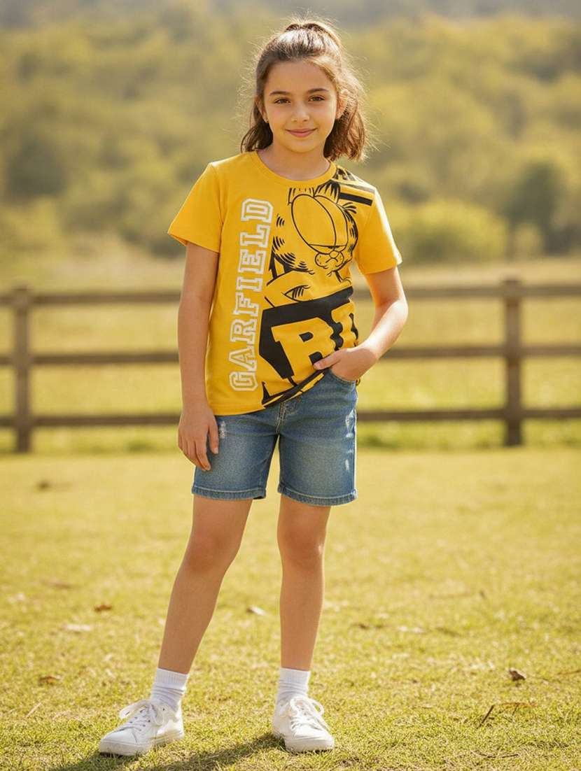 girls printed short sleeves regular fit tee