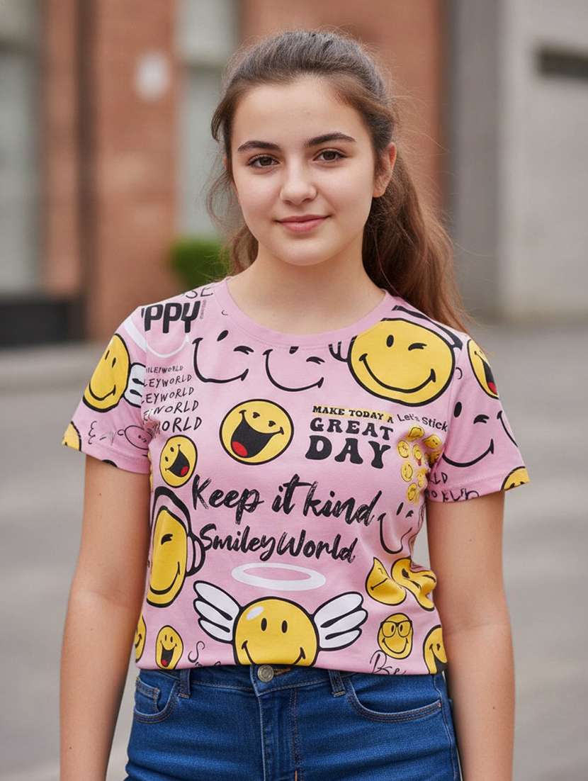 girls printed short sleeves regular fit tee