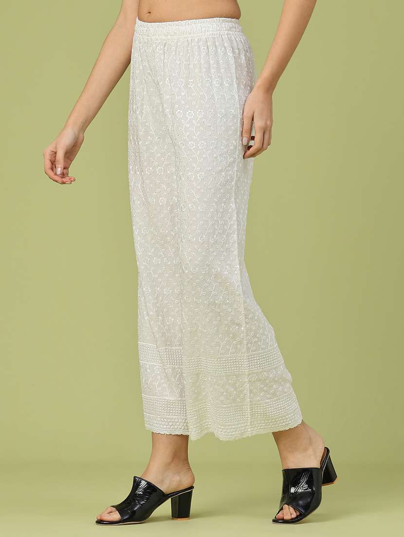 women solid with work mid rise flared palazzo - 22246474 -  Standard Image - 3