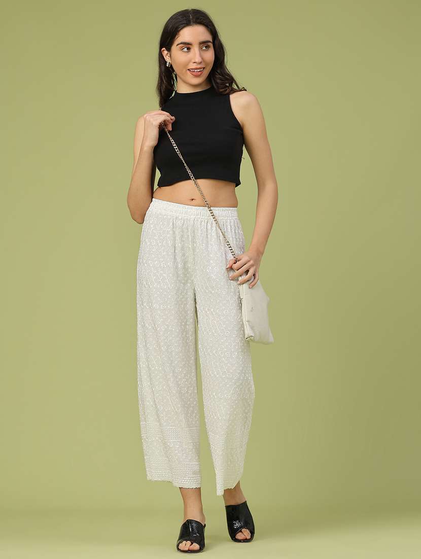 women solid with work mid rise flared palazzo - 22246474 -  Standard Image - 5