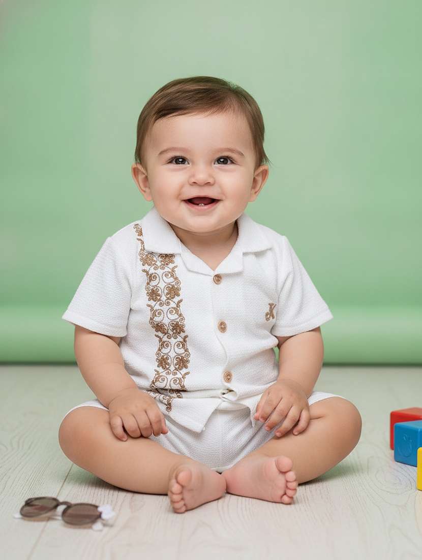 kids embroidered shirt and shorts co-ord set