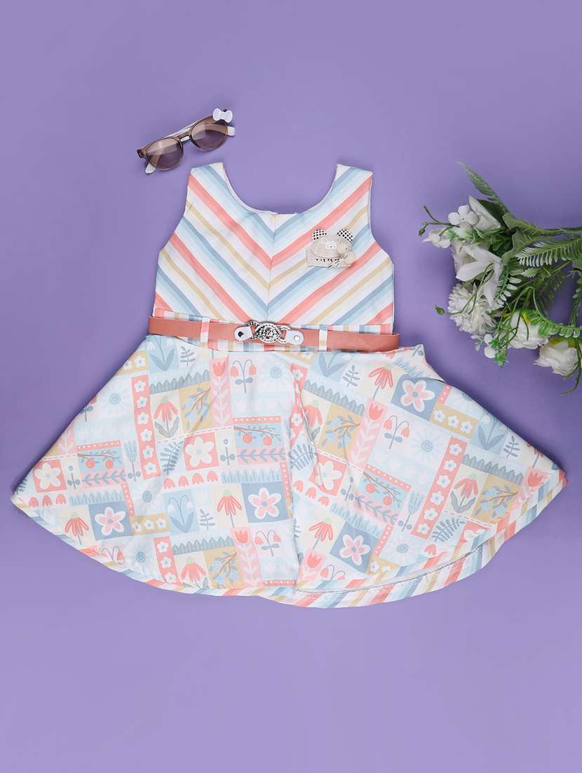 girls printed sleeveless flared frock