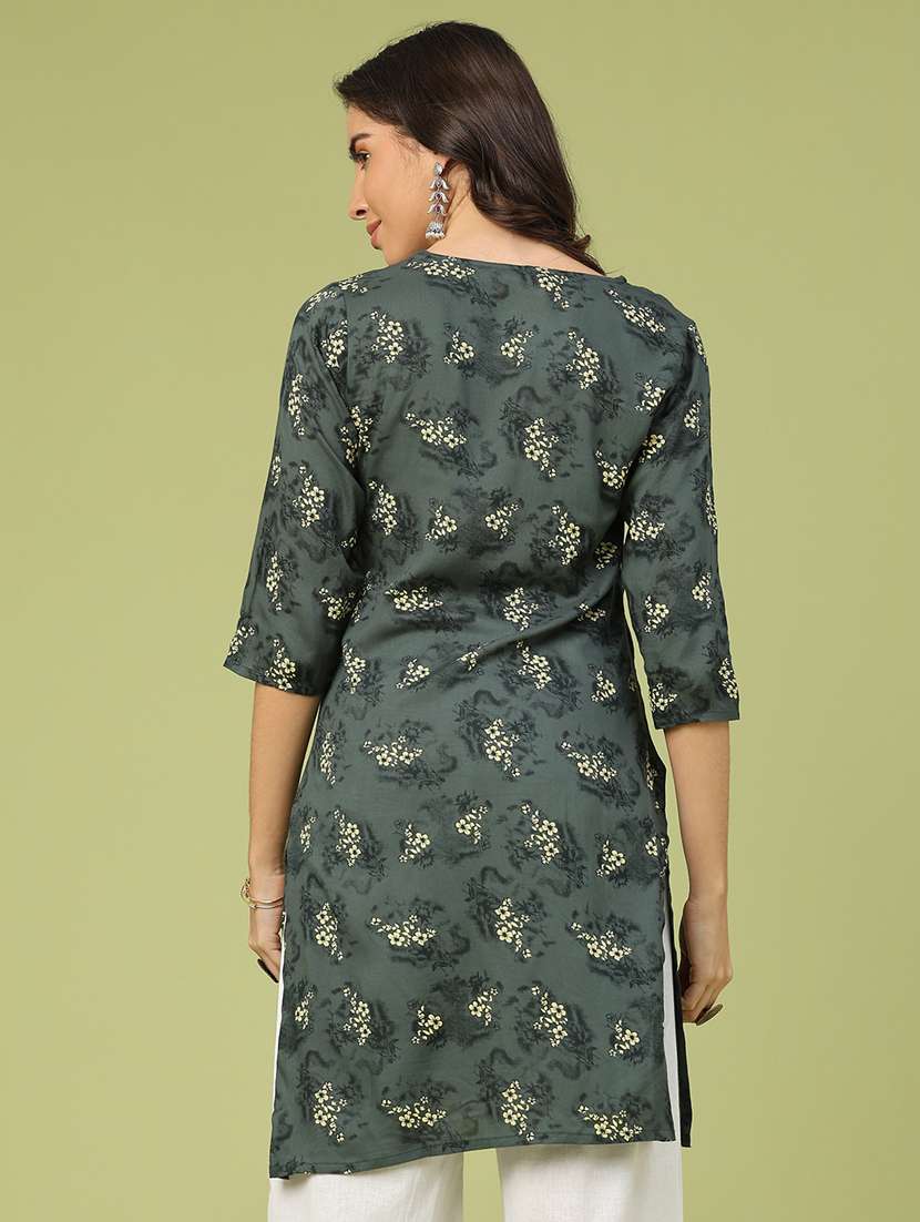 women floral printed three quarter sleeve straight kurta - 22246578 -  Standard Image - 3