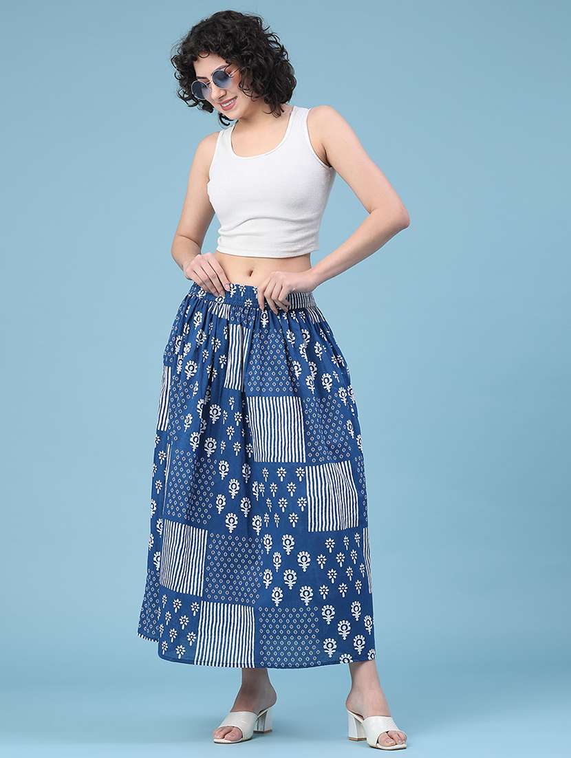 women printed mid rise flared maxi skirt - 22246605 -  Standard Image - 5