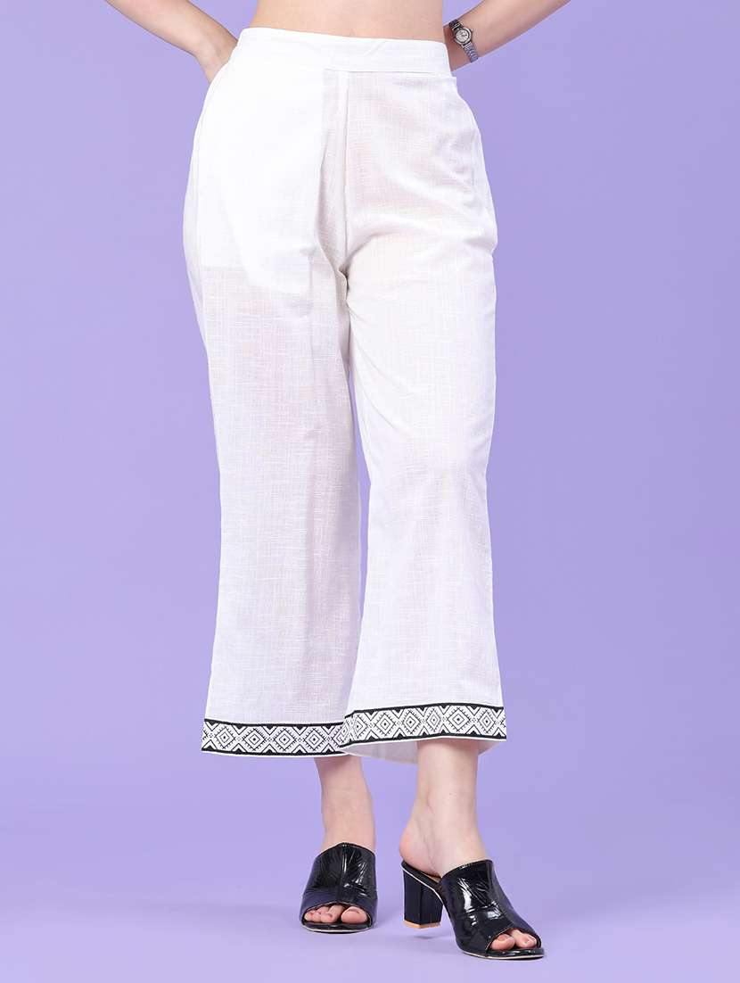 women printed mid rise wide leg trouser