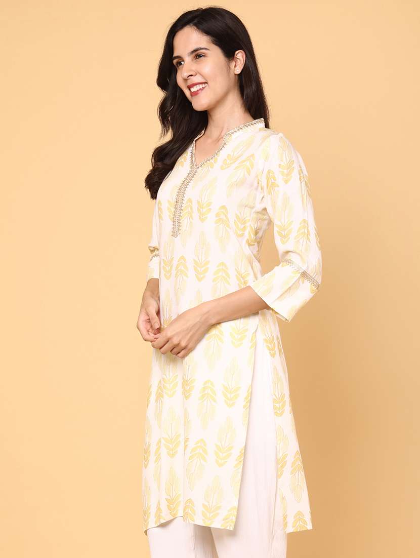 women printed three quarter sleeve straight kurta - 22246613 -  Standard Image - 3