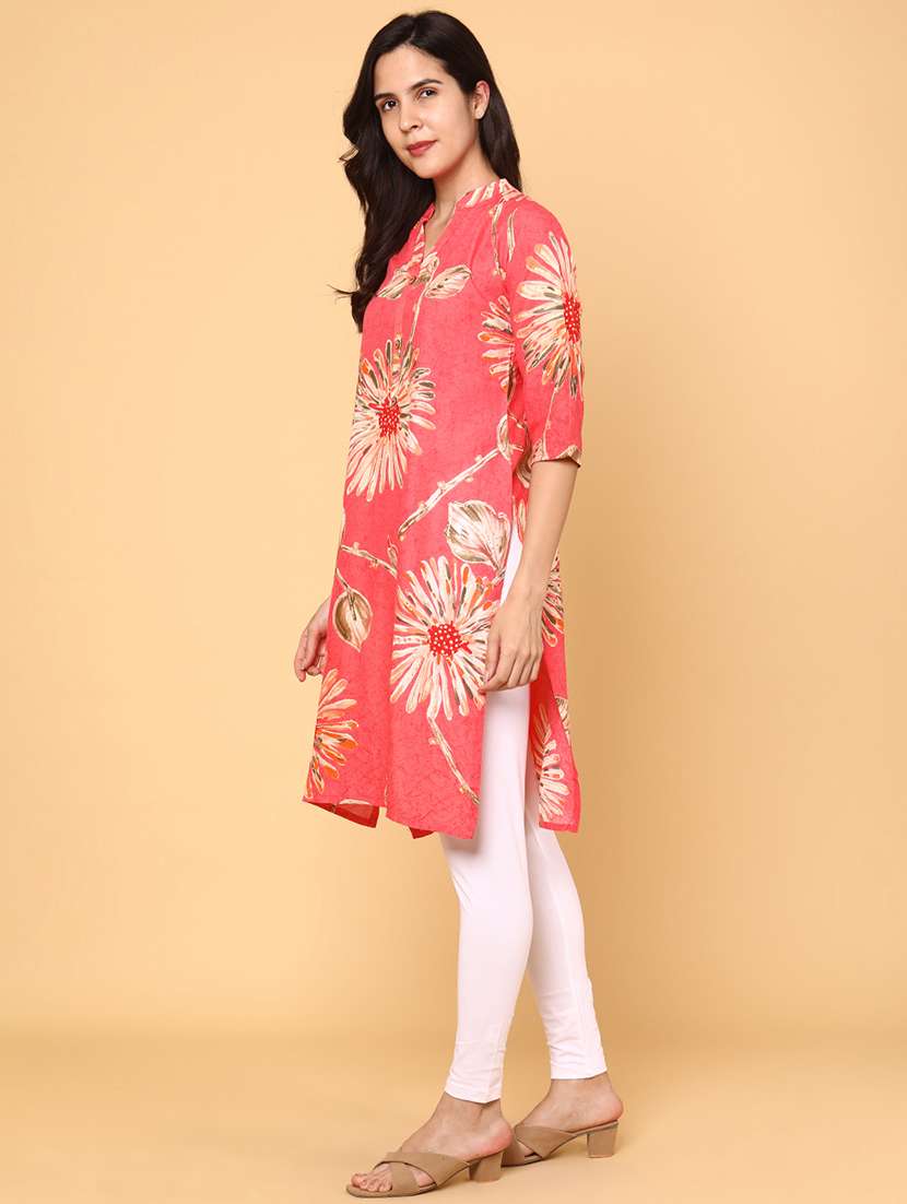 women floral printed three quarter sleeve straight kurta - 22246614 -  Standard Image - 3