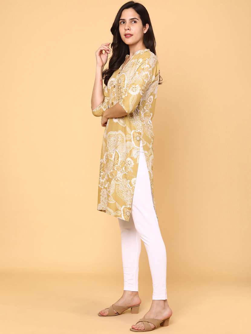 women floral printed three quarter sleeve straight kurta - 22246617 -  Standard Image - 3