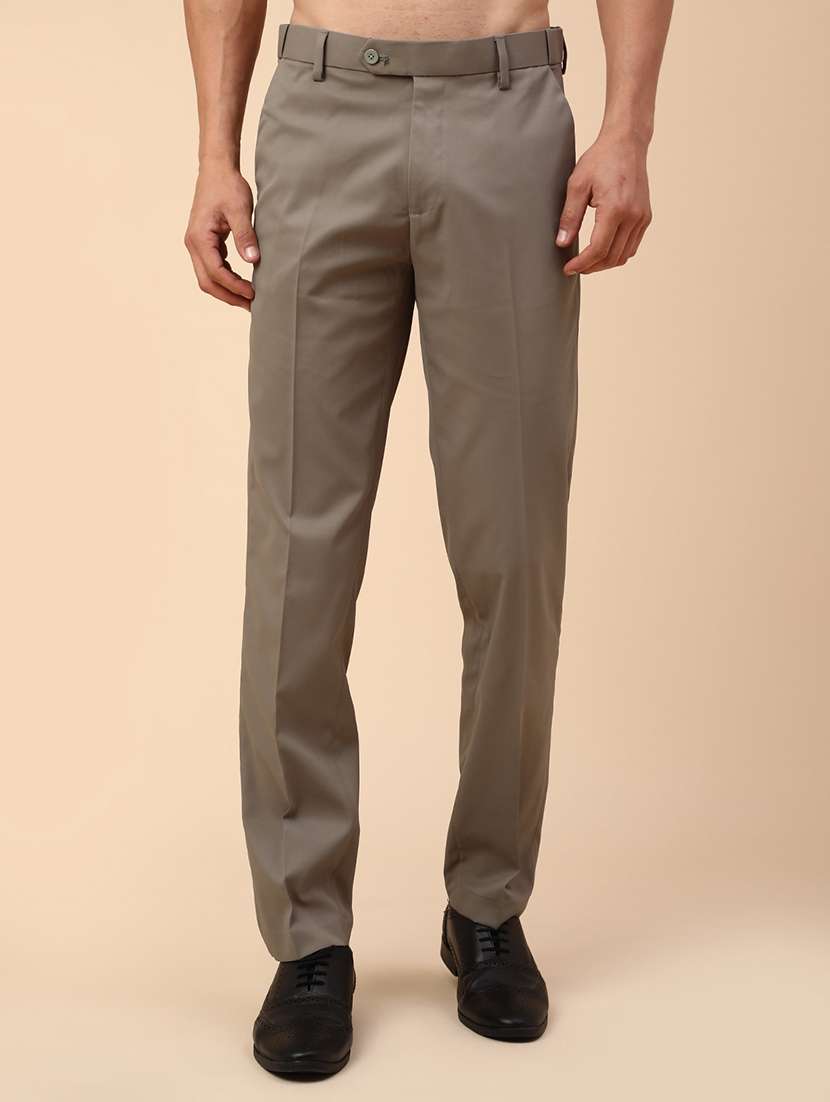 men solid mid rise slim fit formal trouser