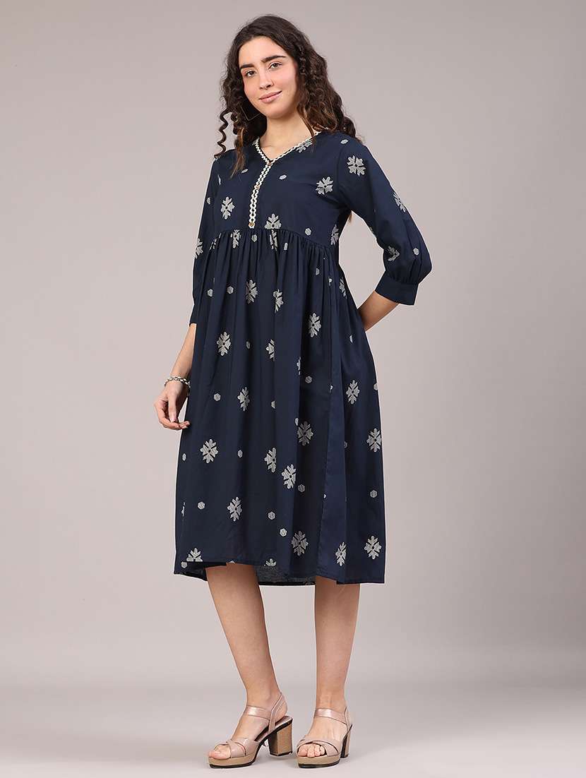 Women Printed Three Quarter Sleeve A-line Ethnic Dress - 22246657 -  Standard Image - 3