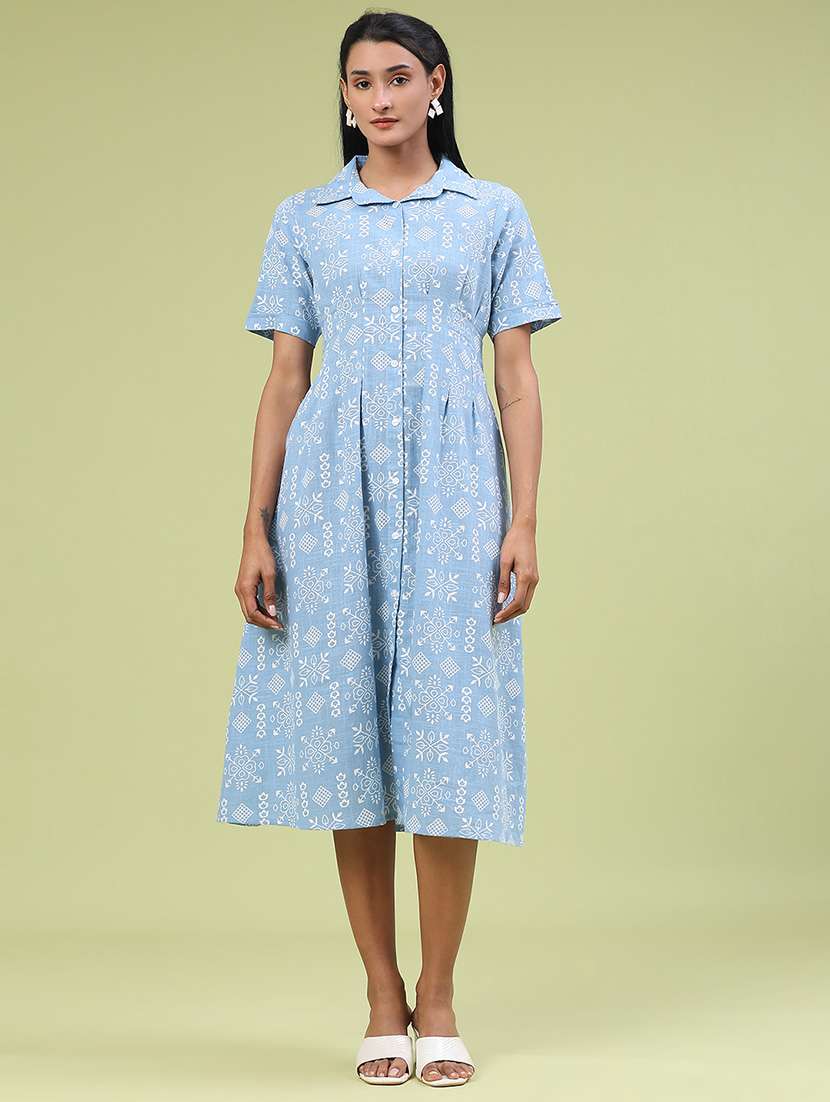 women printed short sleeve a-line ethnic dress