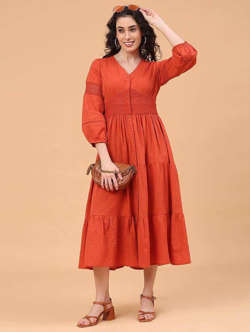 orange cotton tiered  dress