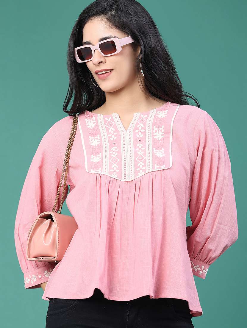 women solid with work three quarter sleeve a-line top