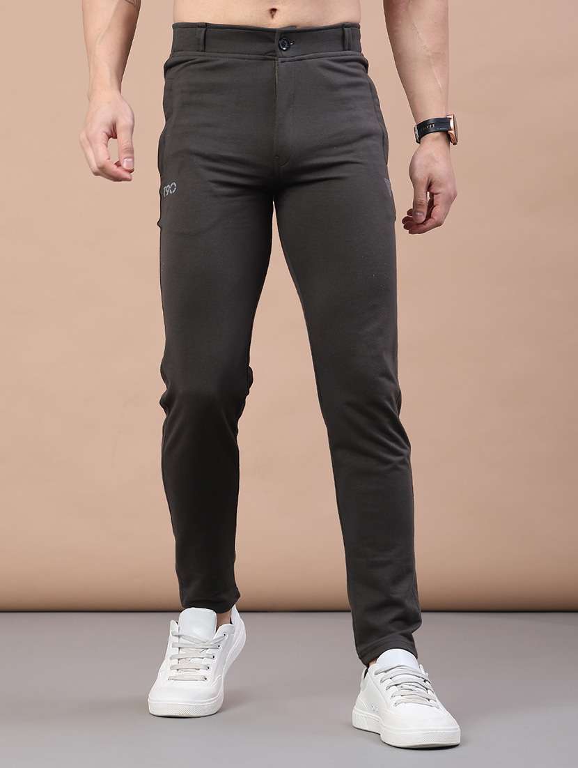 men solid mid rise ankle length track pant
