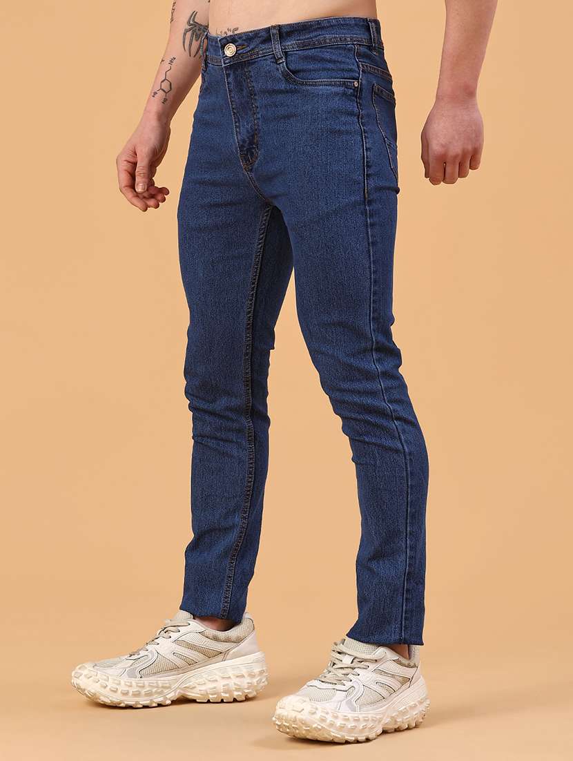 men plain mid rise full length slim fit jeans - 22246693 -  Standard Image - 3