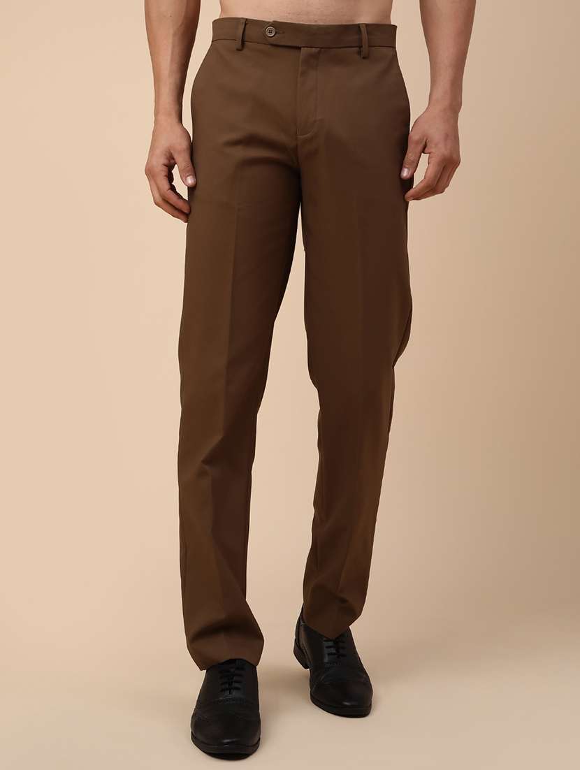 men solid mid rise formal trouser