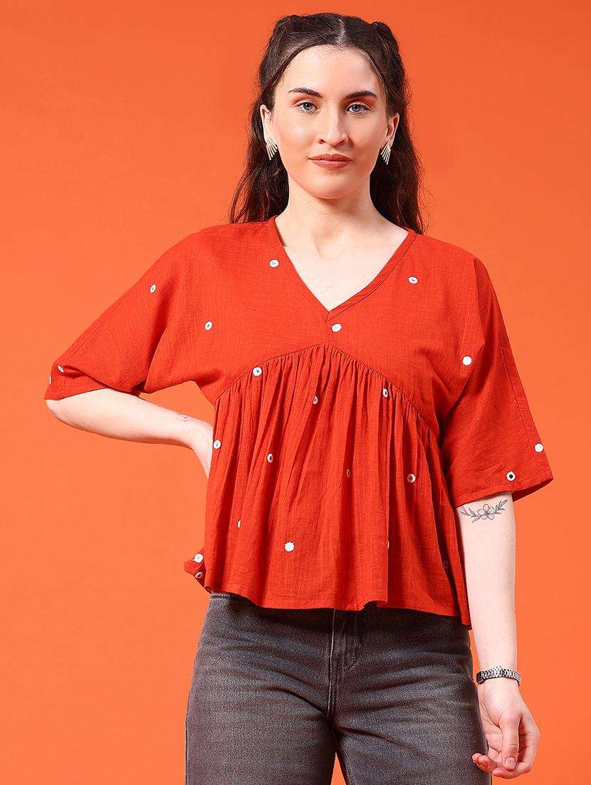 women solid with work v neck peplum top - 22246712 -  Standard Image - 3