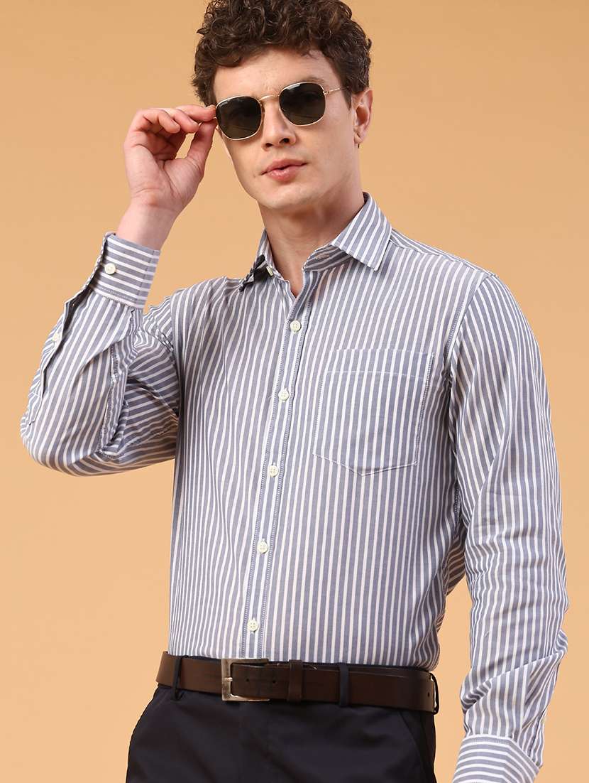 men blue cotton formal shirt