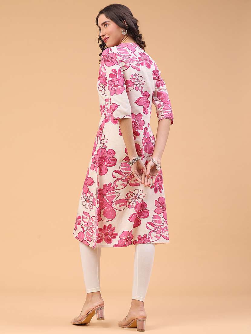 women floral three quarter sleeve a-line kurta  - 22246780 -  Standard Image - 5