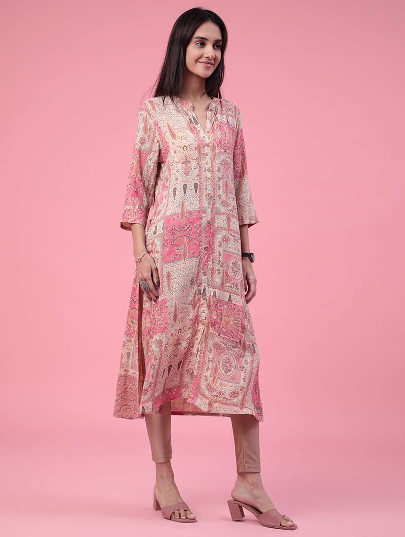 women printed three quarter sleeves a-line kurta - 22246782 -  Standard Image - 3
