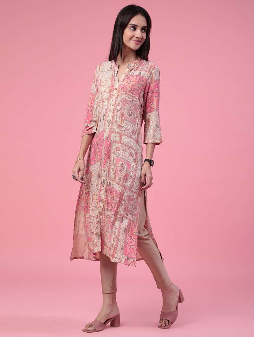 women printed three quarter sleeves a-line kurta - 22246782 -  Standard Image - 5