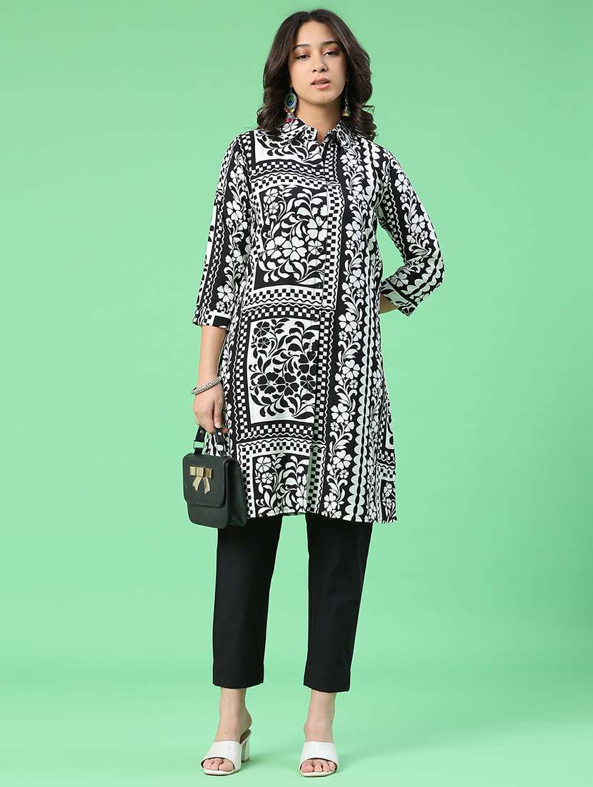 women printed three quarter sleeves a-line kurta