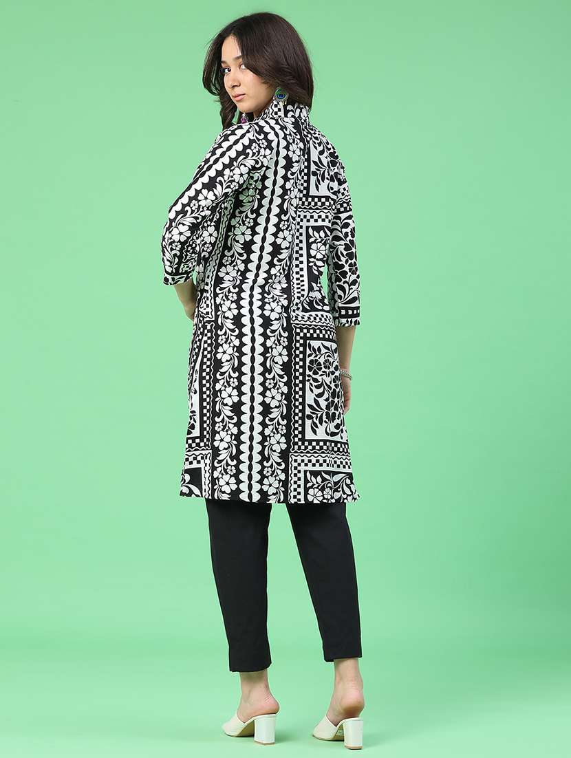 Women Printed Three Quarter Sleeves A-line Kurta - 22246818 -  Standard Image - 5