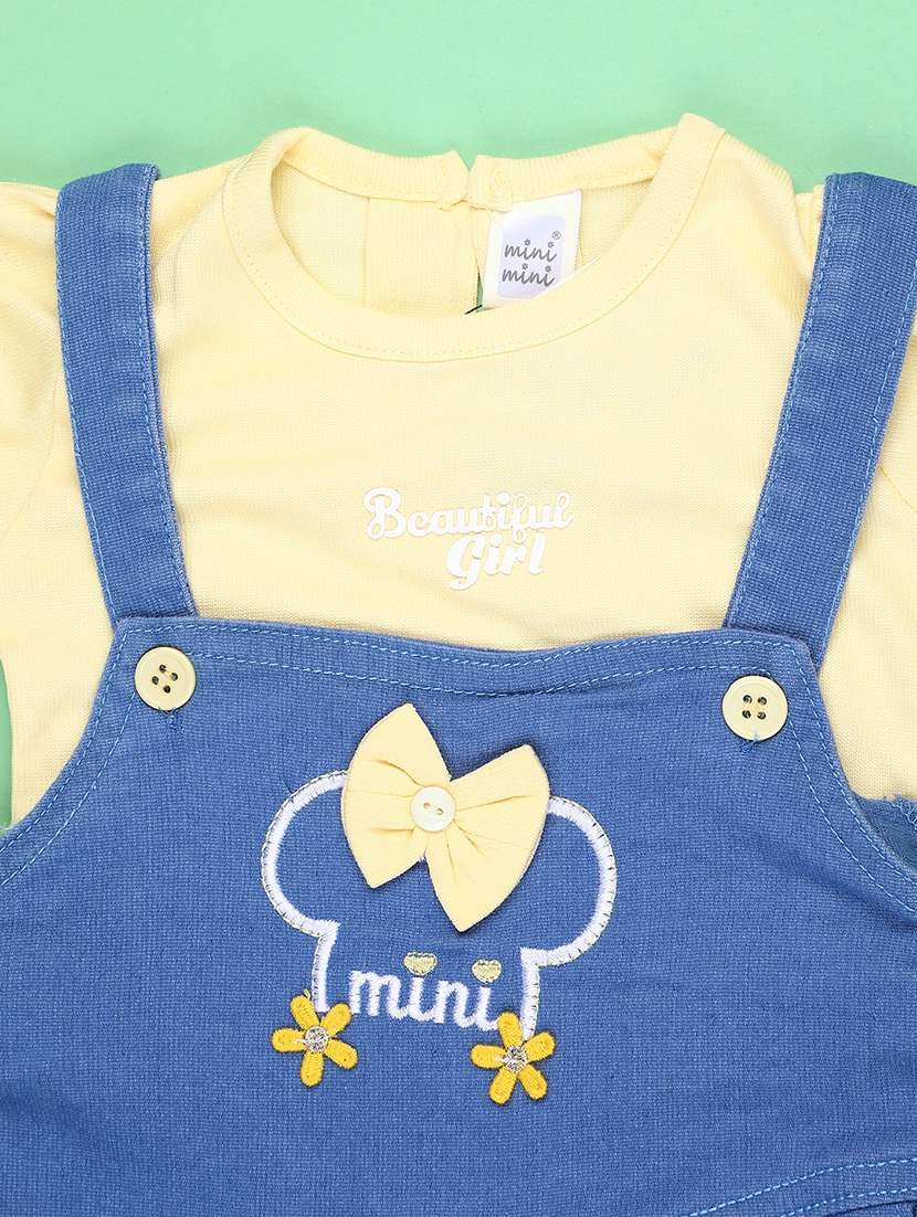 girls embroidered puff sleeve dungaree dress - 22246966 -  Standard Image - 3