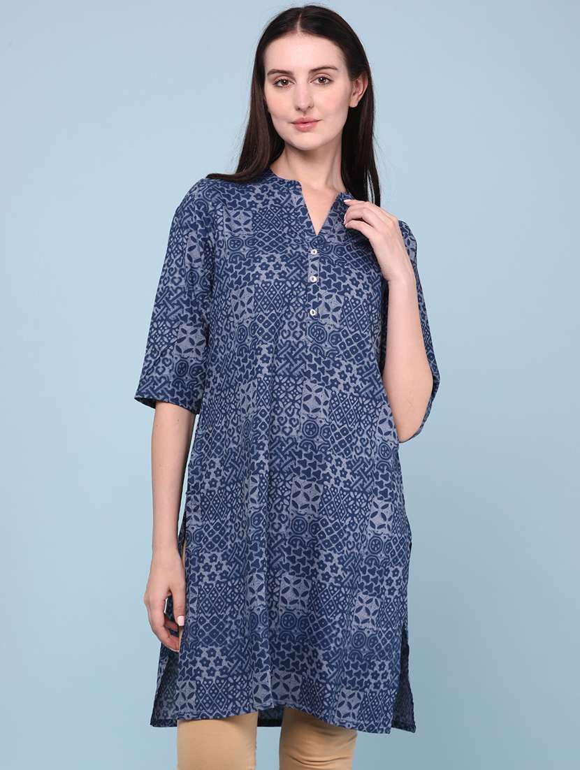 women printed three quarter sleeves straight kurti