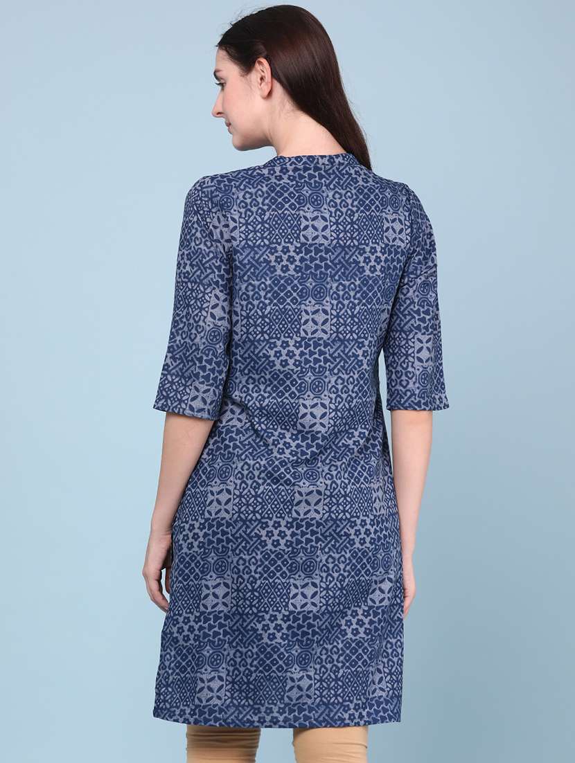 women printed three quarter sleeves straight kurti - 22246969 -  Standard Image - 3