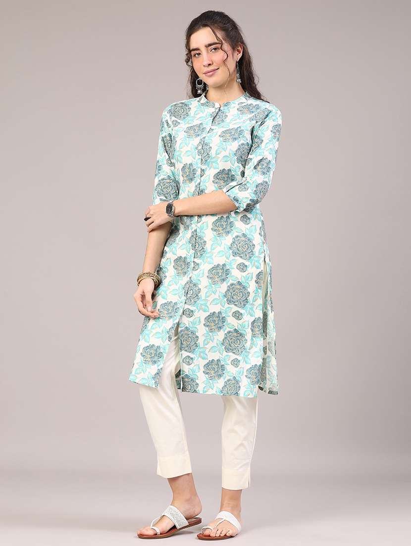 women floral three quarter sleeve a-line kurta - 22246972 -  Standard Image - 3