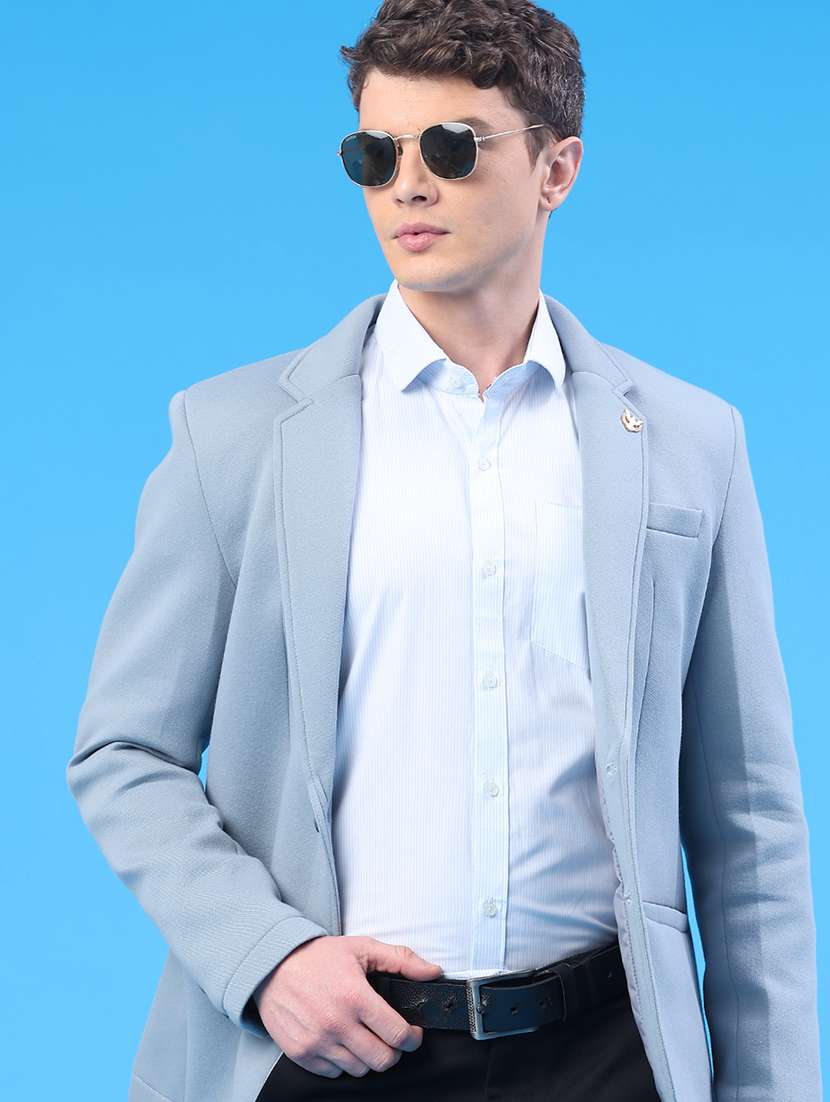 men solid lapel collar single breasted casual blazer