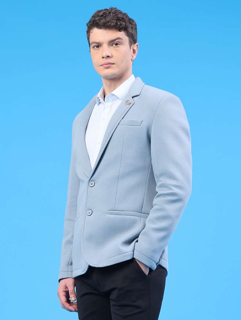 men solid lapel collar single breasted casual blazer - 22246994 -  Standard Image - 3