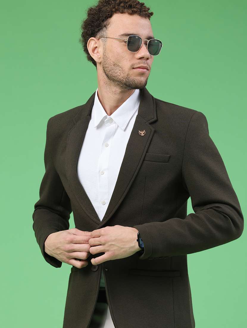 men solid lapel collar single breasted casual blazer