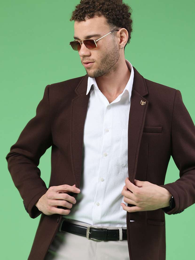 men solid lapel collar single breasted casual blazer