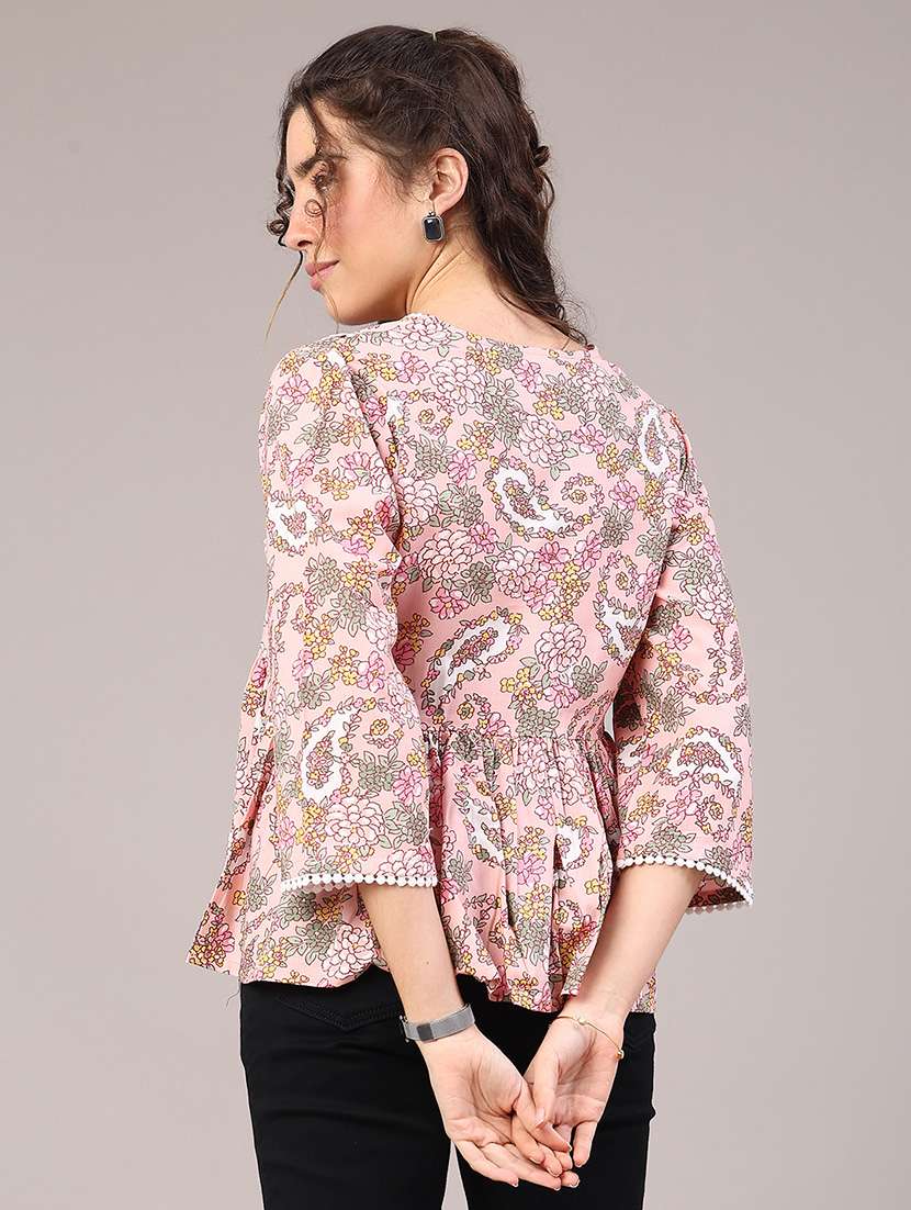 women floral three quarter sleeve flared top - 22247048 -  Standard Image - 3