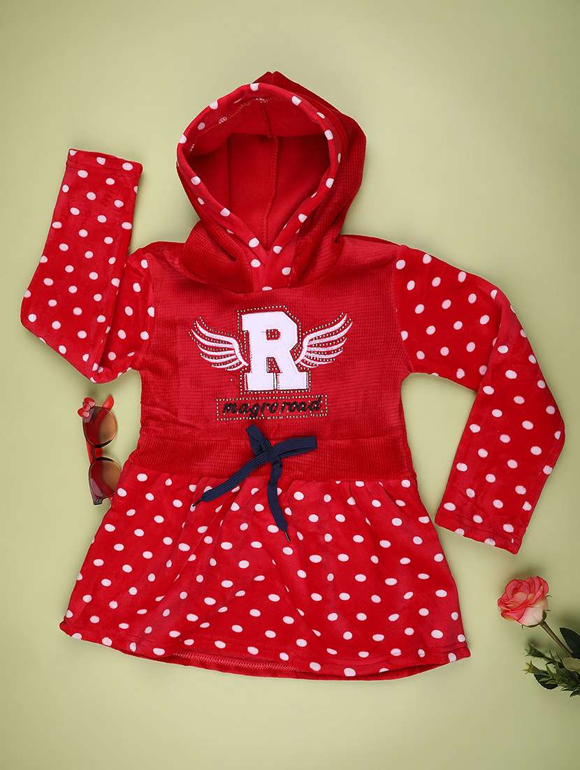 girls printed long sleeve hooded frock