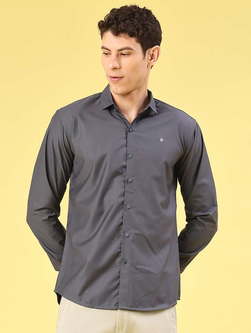 men solid long sleeve slim fit casual shirt