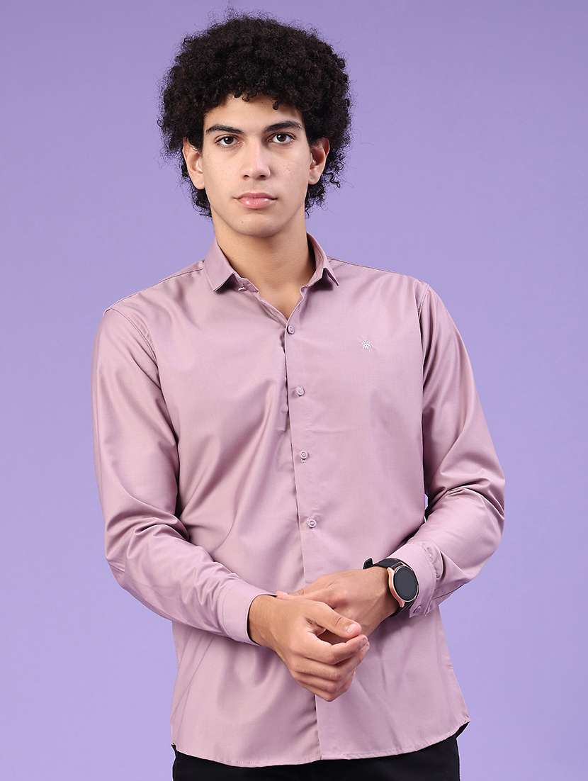 men solid long sleeve slim fit casual shirt