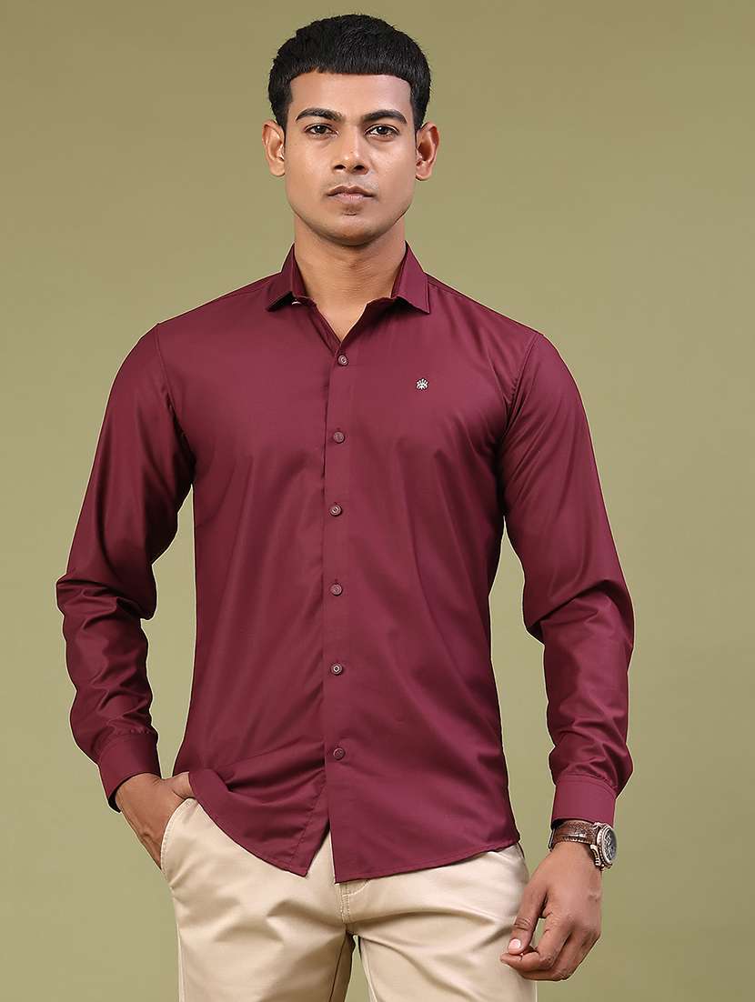 men solid long sleeve slim fit casual shirt